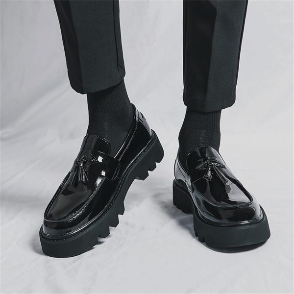 Men's Patent Leather Slip-On Tassel Dress Platform Loafers Casual Non-Slip - Image 6