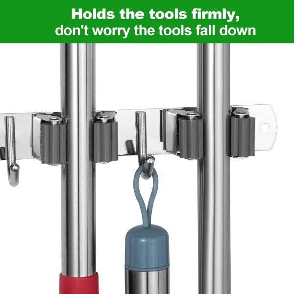 voze 5 Racks and 4 Hooks Mop and Broom Holder Wall Mount, Self Adhesive - Image 4