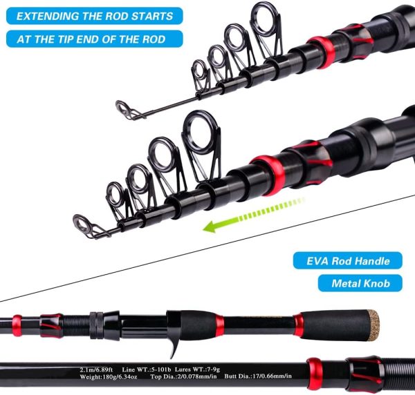 Fishing Rod and Reel Combo, 6.9ft Carbon Fiber Telescopic Fishing Pole with - Image 6