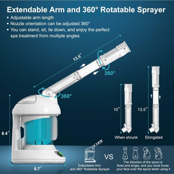 Facial Steamer - DENFANY Nano Ionic Face Steamer with Extendable 360° - Image 6