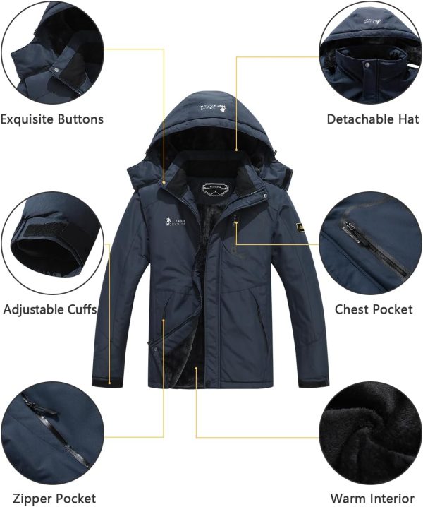 Men's Ski Jacket Warm Winter Snow Coat Waterproof Mountain Windbreaker Snow - Image 3