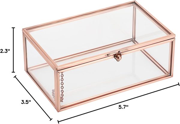 Hipiwe Vintage Glass Keepsake Box Rectangle Jewelry Display Organizer Box - Image 8