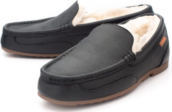 Parfeying Men's Indoor Outdoor Sheepskin Moccasins Slippers Memory Foam - Image 7