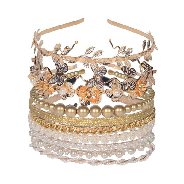 10 PCS Pearls Headband, Rhinestones, Gold Metal Headbands, White Hairbands - Image 8