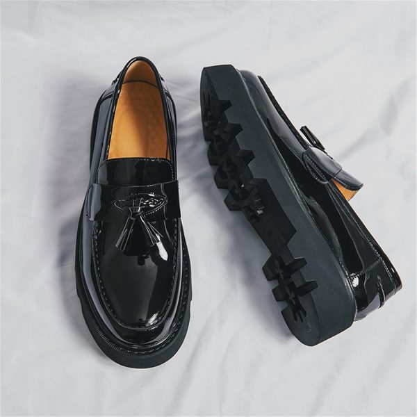 Men's Patent Leather Slip-On Tassel Dress Platform Loafers Casual Non-Slip - Image 4