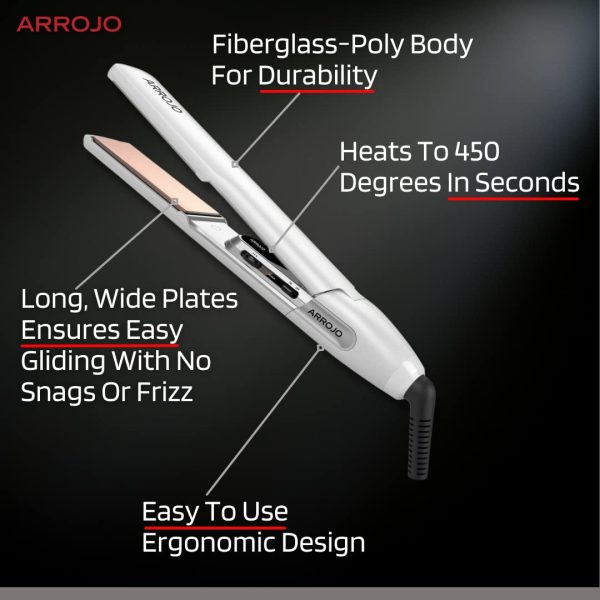 Arrojo AP-C450 White Ceramic Smoothing Iron — Dual Voltage Flat Iron — 450 - Image 5
