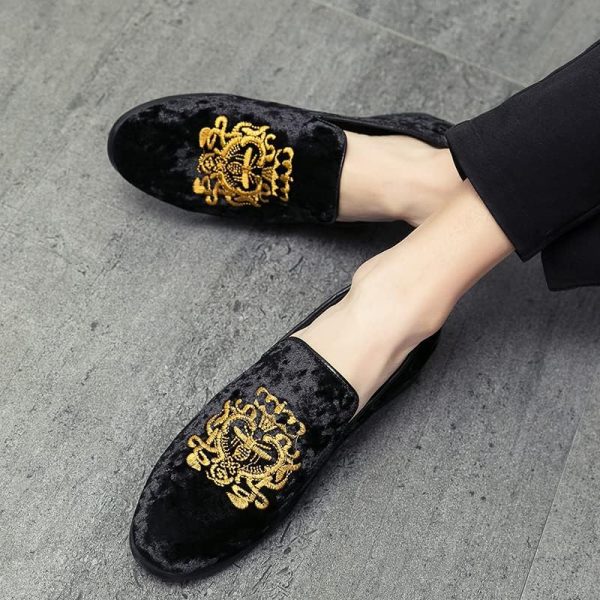Men's Luxury Velvet Penny Loafers Shoes Embroidery Suede Dress Loafers - Image 7