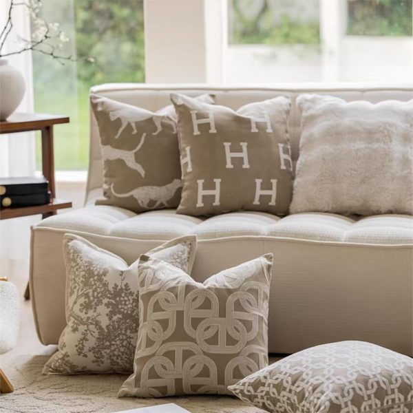 Croker Horse 20x20'' Inches Throw Pillow Cushion Cover - Beige H Letter - Image 4