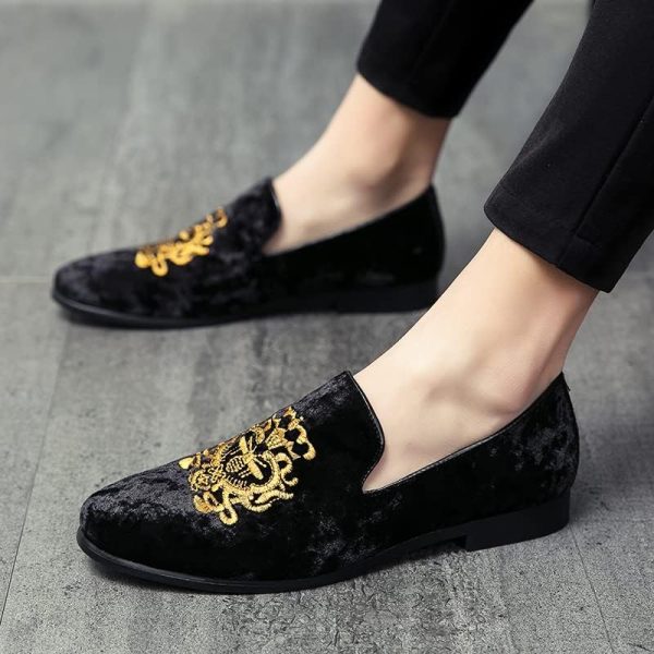 Men's Luxury Velvet Penny Loafers Shoes Embroidery Suede Dress Loafers - Image 3