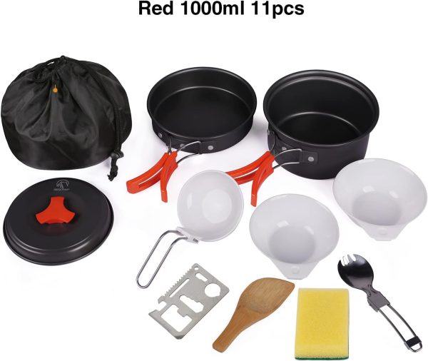 REDCAMP 10/11 PCS Camping Cookware Mess Kit Camping Gear Campfire Utensils - Image 2