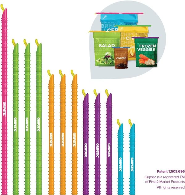 GripStic Bag Clips. 12pc Durable Food Clip Set for Kitchen Storage. - Image 5