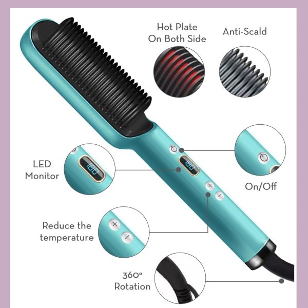Hair Straightener Brush with Negative Ions | Ionic Brush Straightener for - Image 6