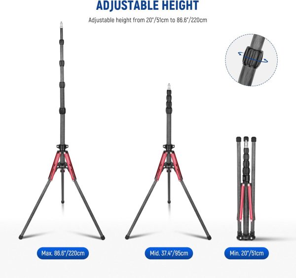 NEEWER Light Stand Carbon Fiber with 180° Reversible Legs, 1/4" to 3/8" - Image 6
