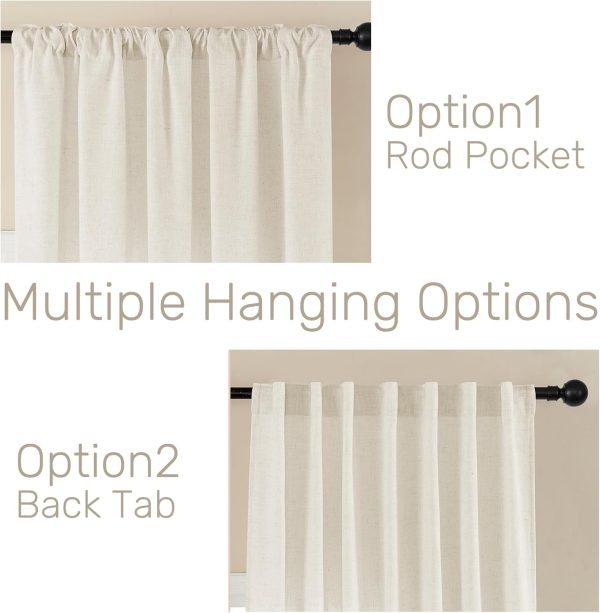 Joydeco Linen Curtains 2 Panel Set,Light Filtering, Ivory on Linen Curtains - Image 3
