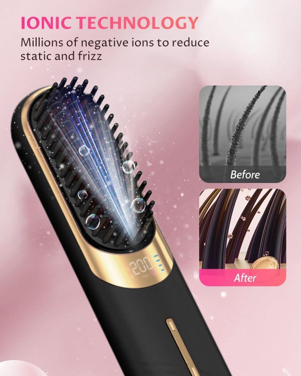 MEKK Cordless Hair Straightening Brush - Compact Heated Ionic Brush with - Image 4
