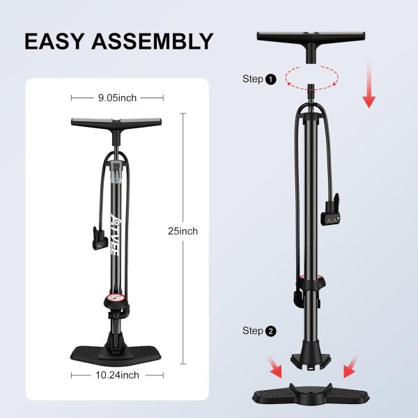 Bike Pump, 25” Height Full Size Bicycle Pump with 160 PSI High Pressure, - Image 6