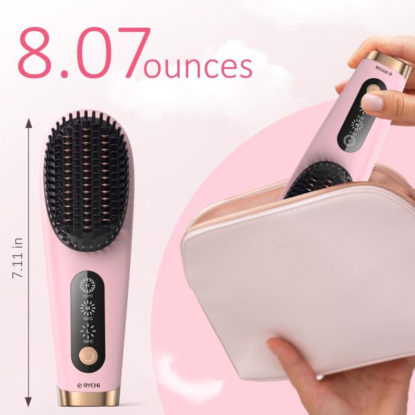 Cordless Hair Straightener Brush, Portable Straightening Brush for Travel, - Image 3