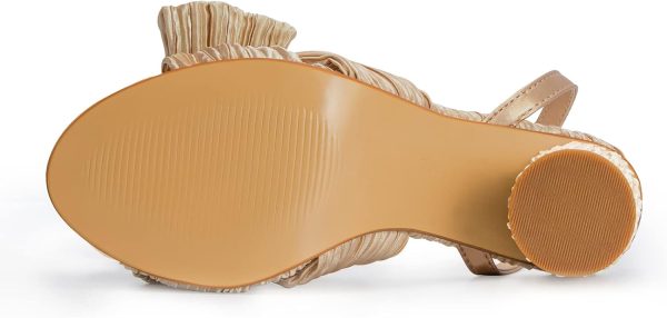 Athlefit Women's Open Toe Chunky Heels Pleated Bow Ankle Strap Heeled - Image 6