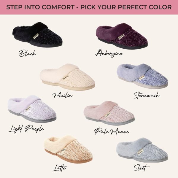 Dearfoams Women's Fuzzy Memory Foam Cable Knit Claire Clog House Slipper - Image 3