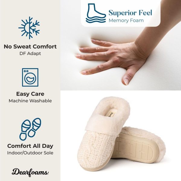 Dearfoams Women's Fuzzy Memory Foam Cable Knit Claire Clog House Slipper - Image 5