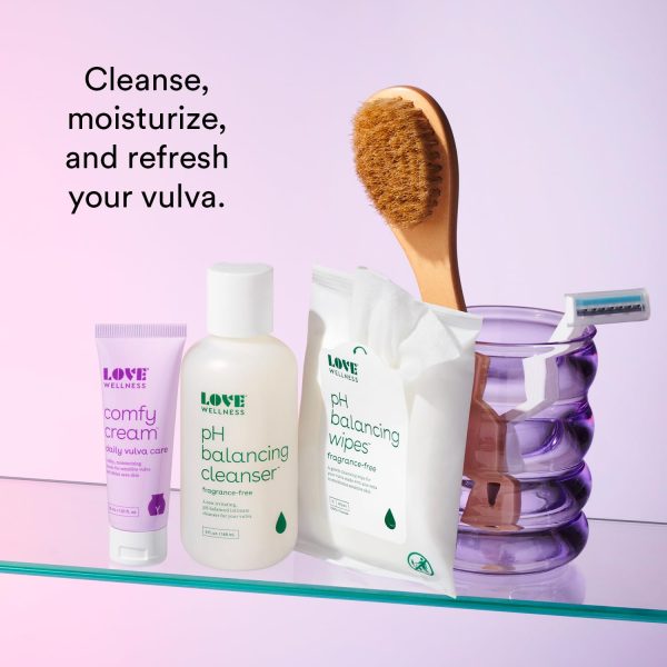 Love Wellness Comfy Cream, pH Balancing Cleanser & Wipes | Vulva - Image 3
