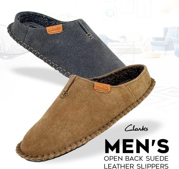 Clarks Mens Open Back Suede Leather Slipper With Heavy Stitching JMS0752 - - Image 3