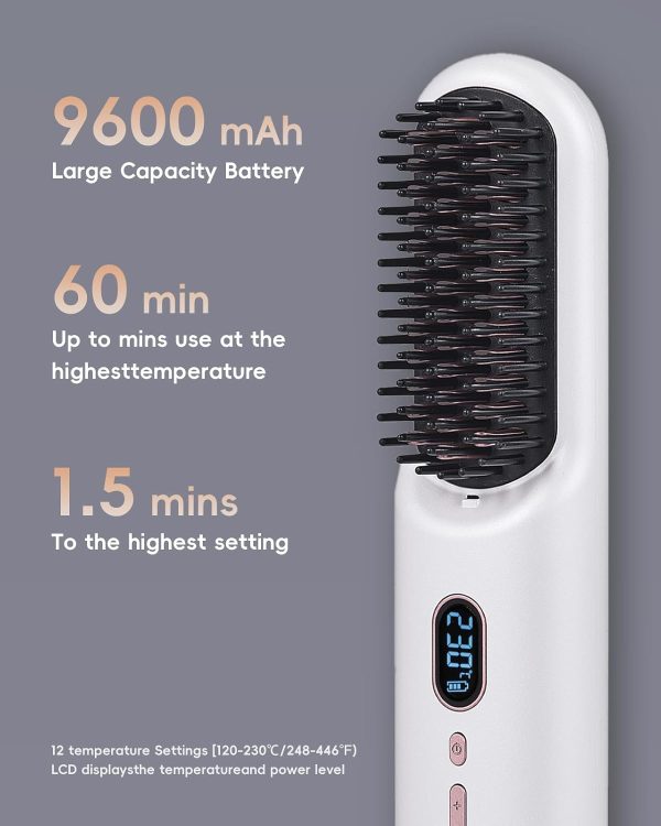 Portable Cordless Hair Straightener Brush, Mini Brush Straightener for - Image 5
