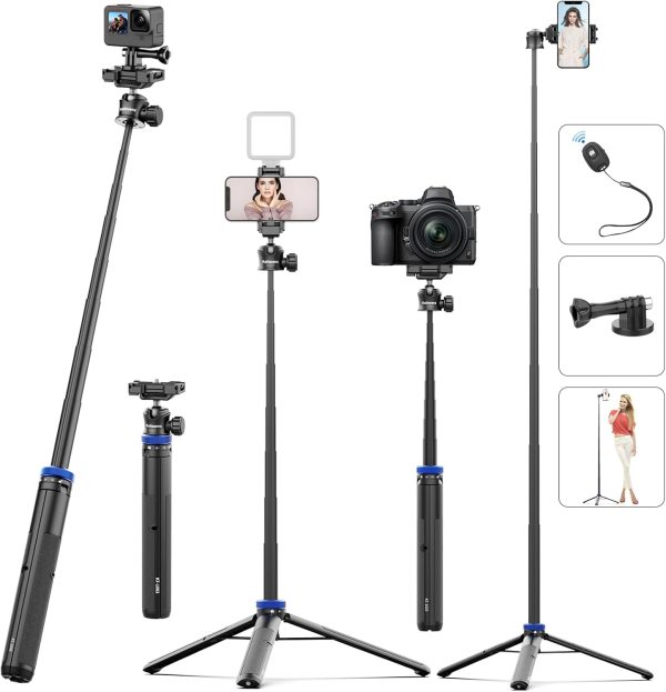 Selfie Stick Phone Tripod with Remote Control, 64" Extendable Phone Vlog - Image 2