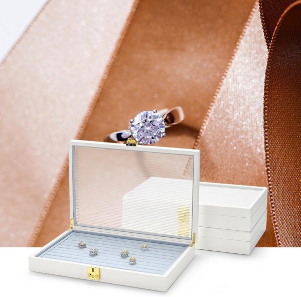 Oirlv White Luxury Leather Jewelry Organizer Tray with Clear Lid Lockable - Image 2