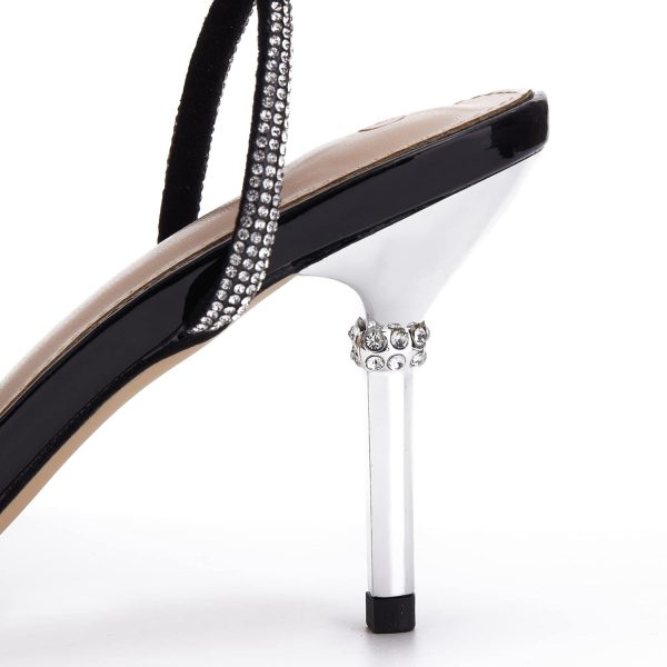 Coutgo Womens Rhinestone Bow Heels Sandals Strappy Lace Up Stiletto Satin - Image 4