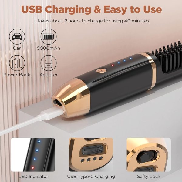 Cordless Hair Straightener Brush, Portable Hair Straightener for Women - Image 2