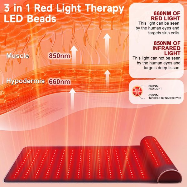 New Leather Red Light Therapy Mat with Neck Support, Dual-Wavelength for - Image 3