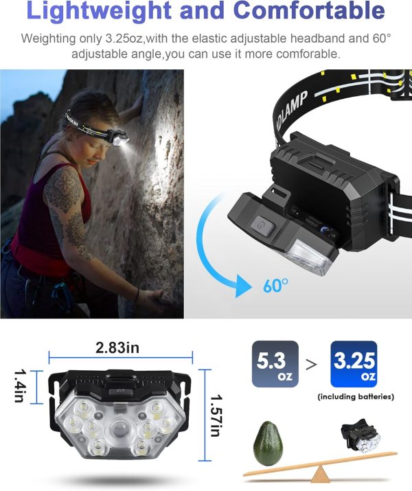 2000 Lumen 9 LED Headlamp 2 Pack, Ultra Bright Head Lamp with 6 Modes, IPX5 - Image 5