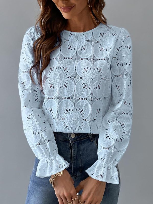 CUPSHE Women Eyelet Long Sleeve Tops Shirts Dressy Hollow Out Crochet Lace - Image 7