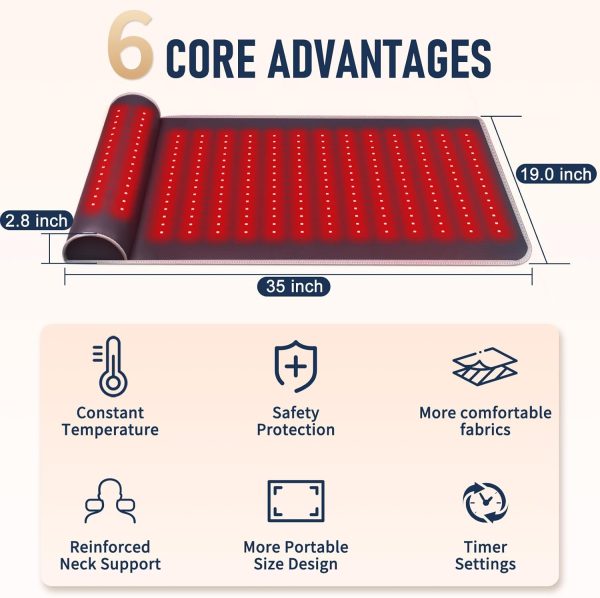 New Leather Red Light Therapy Mat with Neck Support, Dual-Wavelength for - Image 2
