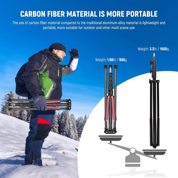 NEEWER Light Stand Carbon Fiber with 180° Reversible Legs, 1/4" to 3/8" - Image 4