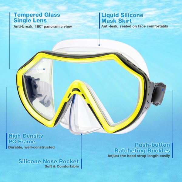 Snorkeling Gear for Adults, Dry Adult Snorkel Set HD Panoramic View Snorkel - Image 3