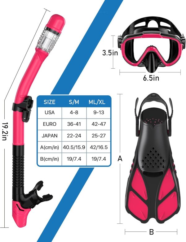 Snorkeling Gear for Adults Men Women,4 in 1 Snorkel Set with Panoramic View - Image 6