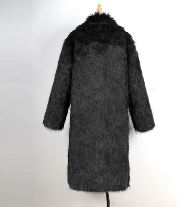 WENKOMG1 Mens Faux Fur Trench Coat Luxury Open Front Fuzzy Spread Collar - Image 5