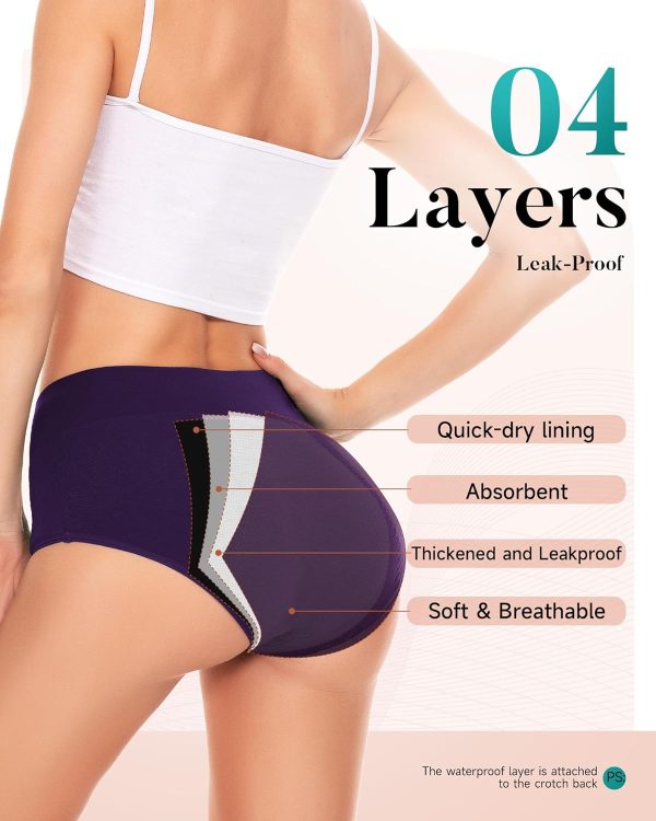 Women's Period Underwear Heavy Flow, High Absorbency Cotton Panties - Image 3