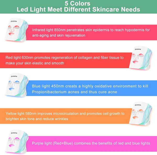 Red Light Therapy for Face - 5 Colors Led Face Mask Light Therapy Red Light - Image 3