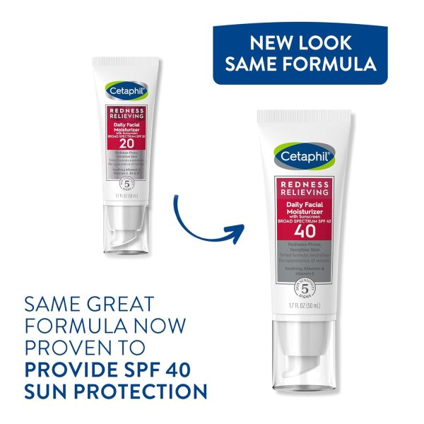 CETAPHIL Redness Relieving Daily Facial Moisturizer SPF 40, 1.7 fl oz, - Image 2