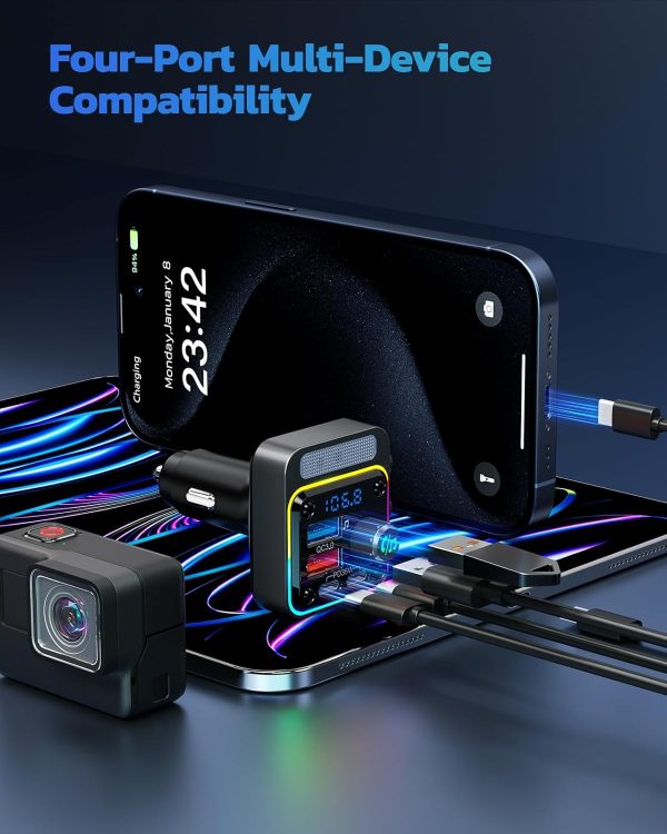 Nulaxy 54W Bluetooth 5.3 Car Adapter with 4 Charging Ports [PD 36W & QC3.0 - Image 6