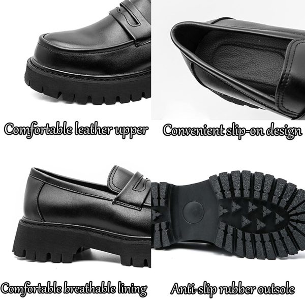 Men's Leather Platform Chunky Slip-On Penny Loafers Classic Round Toe Lug - Image 2