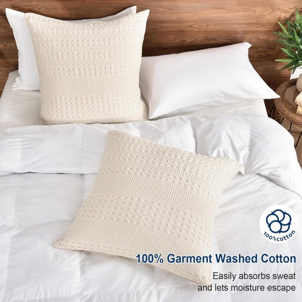 PHF 100% Cotton Waffle Weave Euro Sham Covers, 2 Pack 26" x 26" Bed Pillow - Image 2