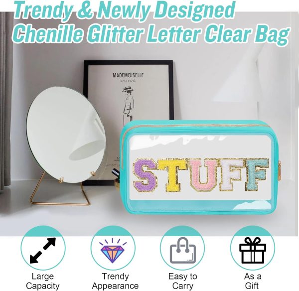Chenille Letter Clear Makeup Bags Stuff Pouch, Preppy Patch Makeup Bag with - Image 9