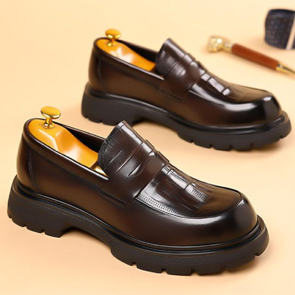 Men's Luxury Genuine Leather Platform Chunky Slip-on Penny Loafers Fashion - Image 7