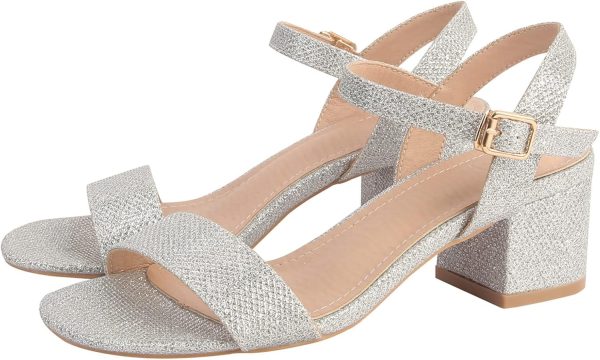 DADAWEN Women's Open Toe Ankle Strap Glitter Low Block Chunky Heels Sandals - Image 7