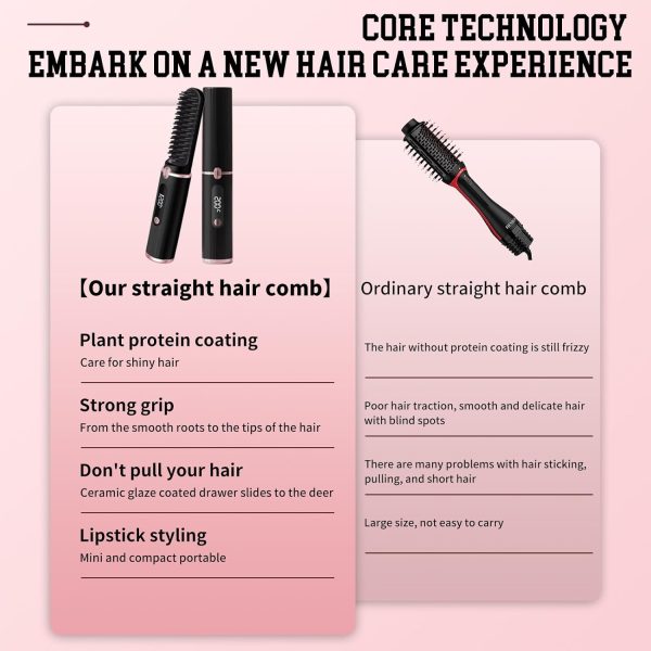 Cordless Hair Straightener Brush, Portable Hair Straightener Brush with - Image 2