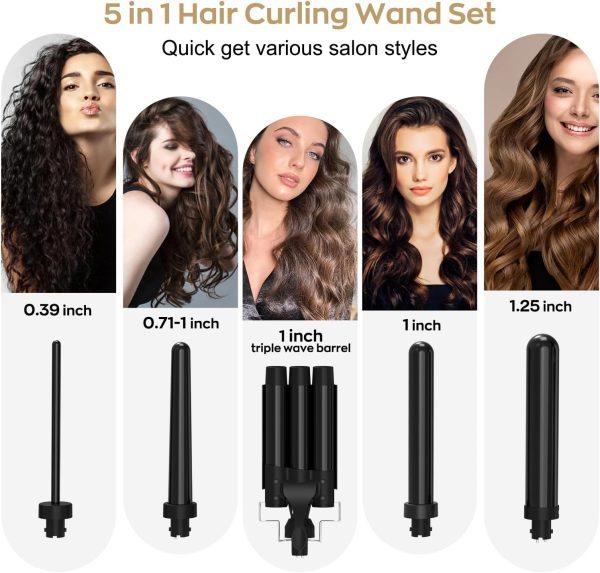 5 in 1 Wand Curling Iron, janelove Hair Curling Wand Set with 3 Barrel Hair - Image 2